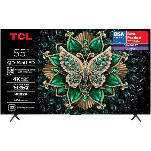 Televizor TCL QD-Mini LED 55C6K, panou frontal cu Premiul EISA Best Product Gaming TV 2025-2026